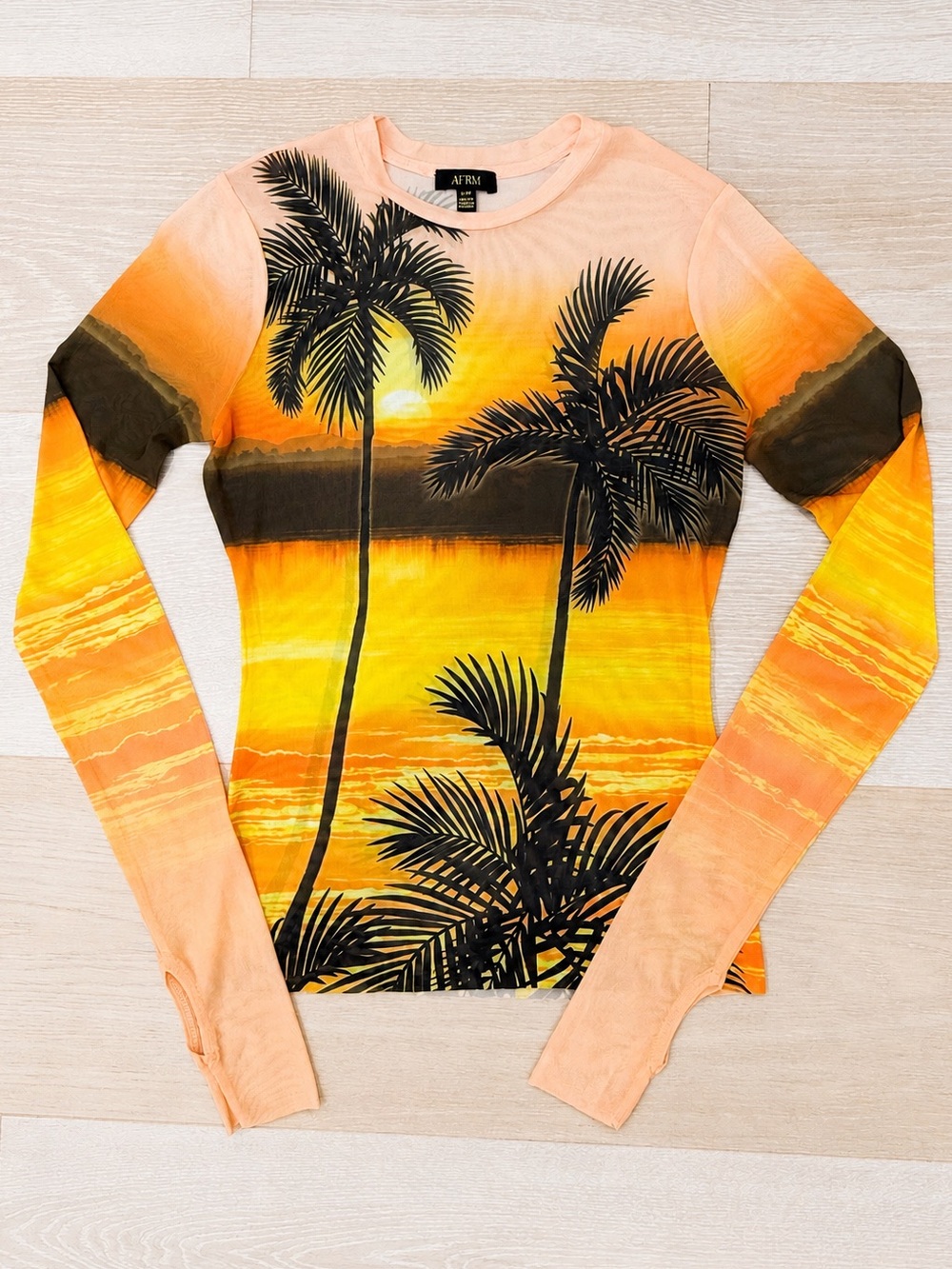 AFRM Orange & Yellow Sunset Palm Long Sleeve Tee - Size M